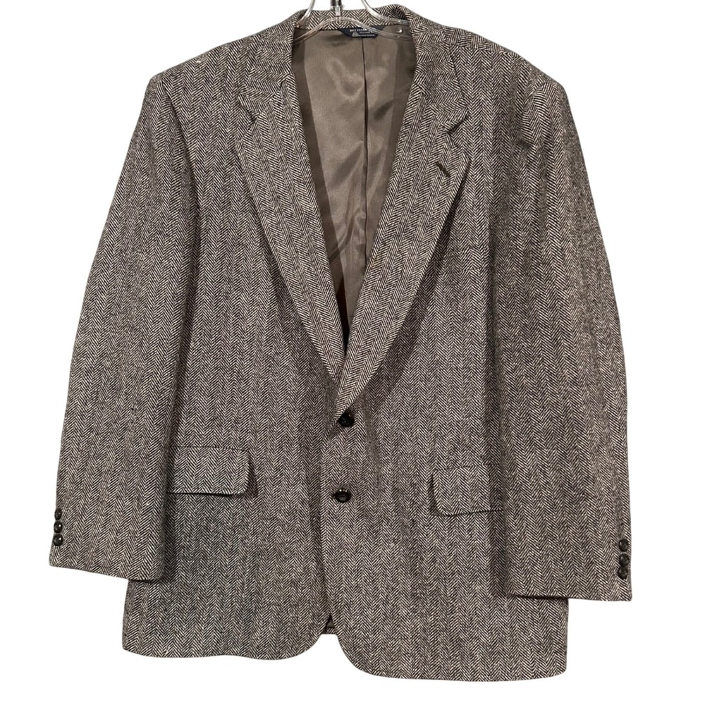 Kuppenheimer Mens Herringbone Blazer Grey Black Wool Sport Coat Vintage 42R